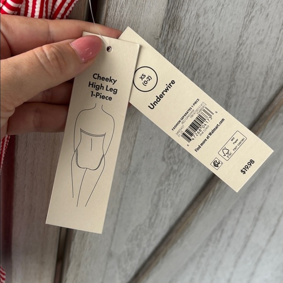 NWT Red and White Striped One-Piece Swimsuit - Picture 2 of 8